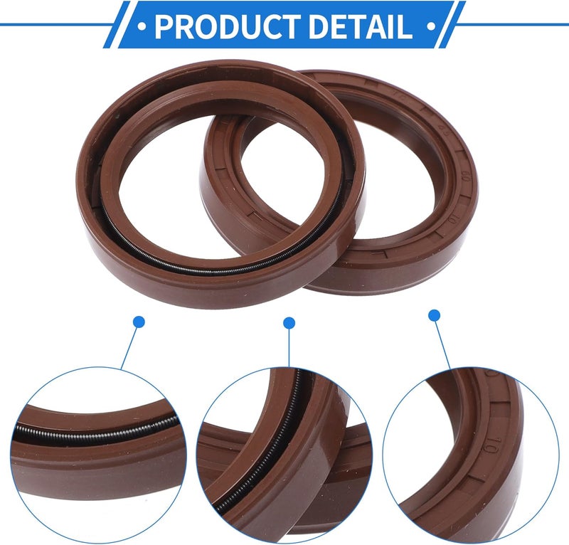 VekAuto Universal Oil Seal TC Double Lip W Steel Spring Seal Ring Rotary Shaft Seal 45x60x10mm High Pressure FKM Rubber Brown 2 Pcs - Image 5